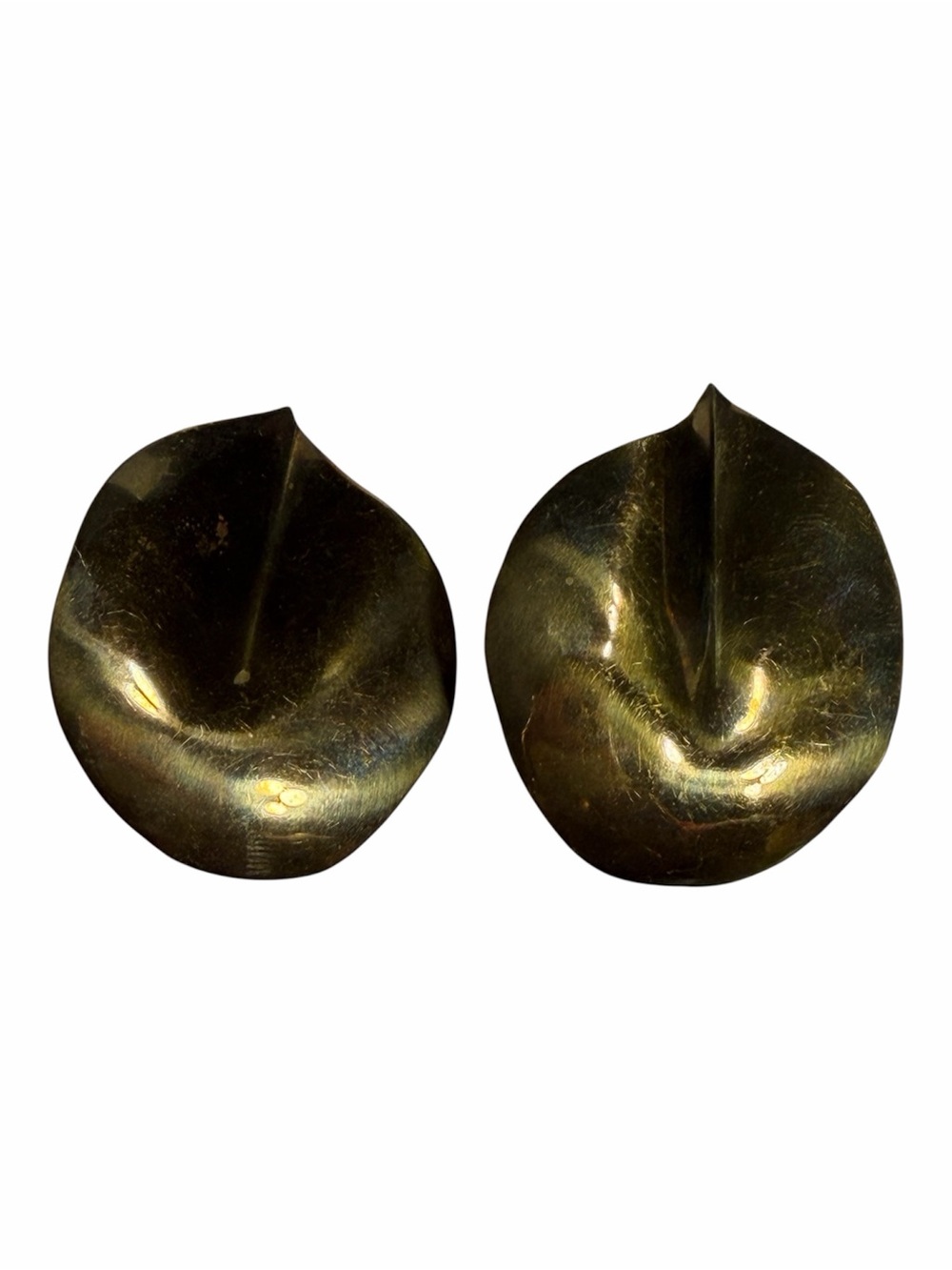 Earthy Modernist Weathered Brass Earrings Round Lily Pad Shape Boho Chic